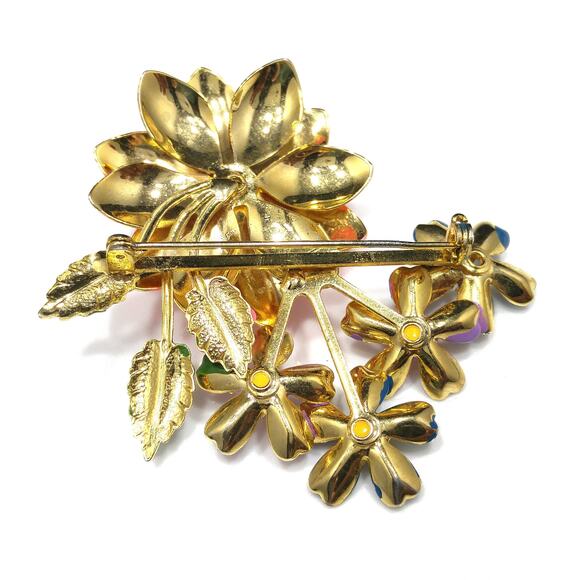 Vintage Enamel Floral Brooch, Pink Blue Lavender Gold, 1960s Jewelry - Picture 7 of 10